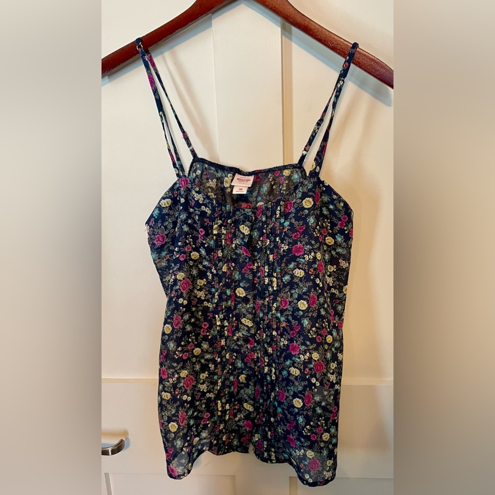 Mossimo Navy Floral Tank with Adjustable Straps, Size Medium